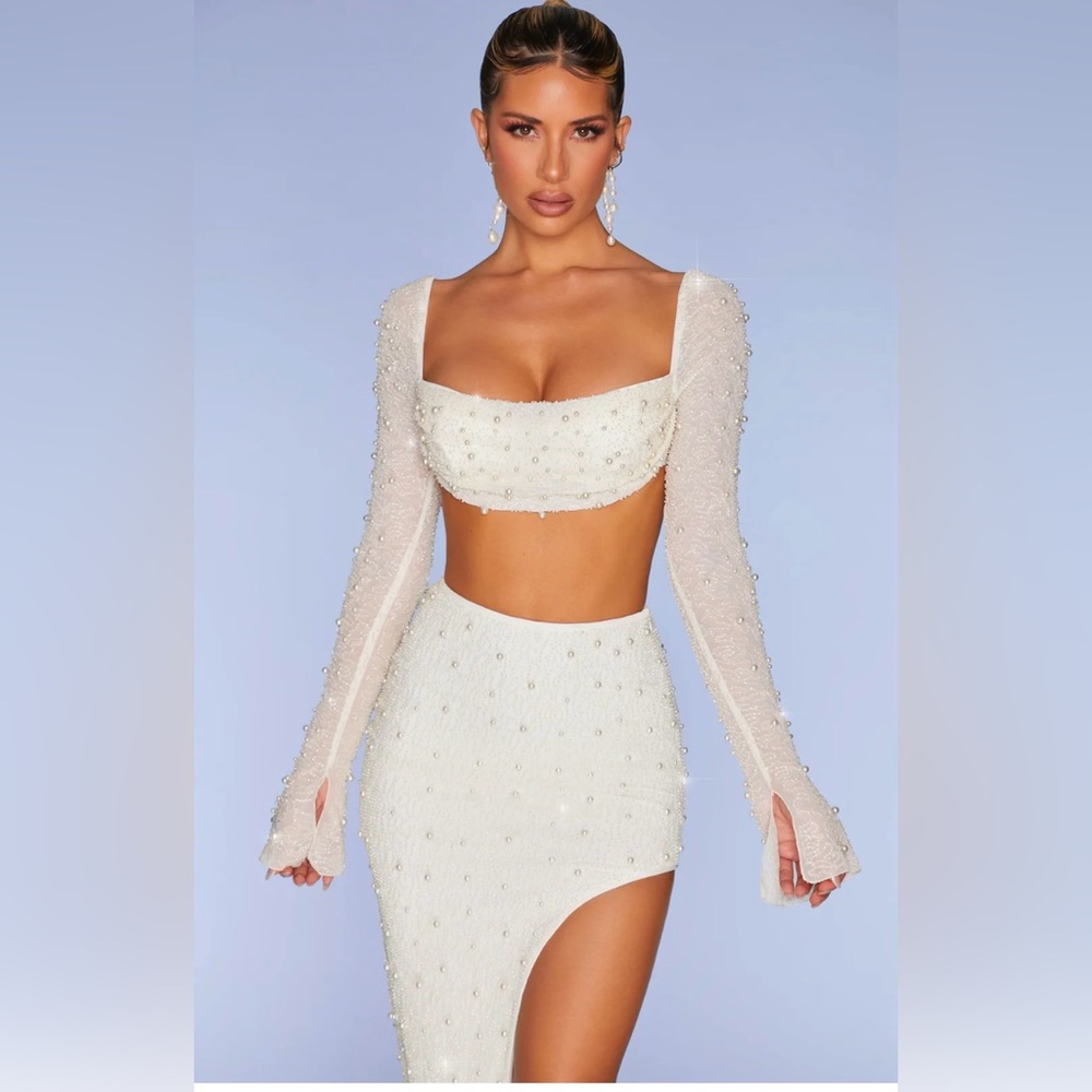 Oh Polly White Embellished Two-Piece Skirt Set - Picture 2 of 5